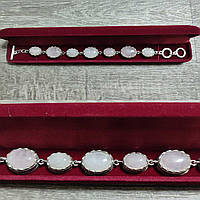 Изящный браслет с натуральным камнем Розовый Кварц в оправе "Зубчик" оригинальный подарок девушке в коробочке