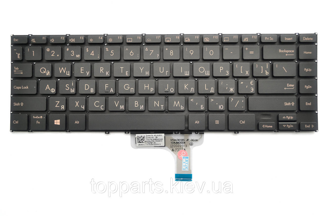 Клавіатура для ноутбуків Asus UX363 Series чорна без рамки з підсвіткою UA/RU/US