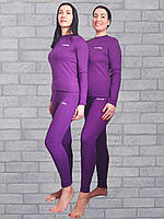 Комплект женский термобелье фиолетовый вязаный, теплое нательное женское белье