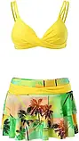 Пляжний яскравий жовтий купальник ліф з пушапом, плавки зі спідничкою та принтом, фото 4