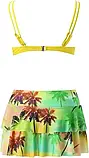 Пляжний яскравий жовтий купальник ліф з пушапом, плавки зі спідничкою та принтом, фото 7