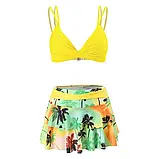 Пляжний яскравий жовтий купальник ліф з пушапом, плавки зі спідничкою та принтом, фото 3