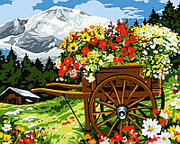 Картина за номерами Гірський пейзаж 40х50 Картини по цифрах на полотні Візочок із квітами Rainbow Art GX45419