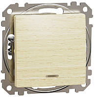 Перемикач одноклавішний береза з синім підсвічуванням Sedna