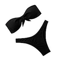 Раздельный купальник бикини с открытыми плечами черного цвета