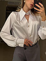 Жіноча Блузка стильна шовкова з вшитим коміром-чекером Тканина: Шовк Армані Розмір: 42-46, 48-52