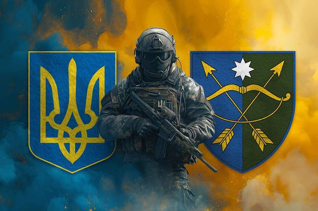 Прапор 23 ОМБр ЗСУ Воїн з гербом України та підрозділу, фото 1