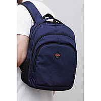 Крепкий мужской городской вместительный рюкзак синего цвета на 3 отделения, практичный рюкзак на каждый день