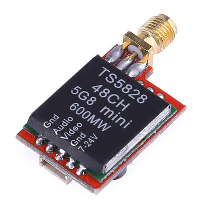 FPV передавач з антеною RP-SMA TS5828L 40CH 5.8G Передавач 600 мВт 190 мА/12 В, фото 1