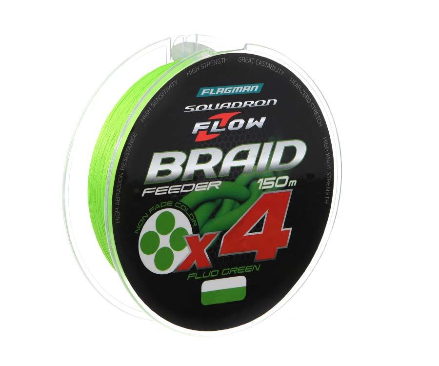 Шнур Flagman Squadron Flow Feeder Braid X4 Fluo Green 150 м 0.16 мм