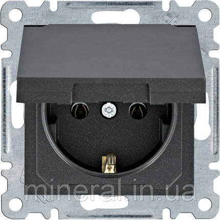 Розетка з з/к з кришкою Lumina, чорна, 16А/230В, Hager, (WL1153), фото 1