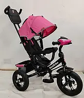 Дитячий велосипед з ручкою Best Trike 3390/36-769 надувні колеса, Фара USB, пульт. Рожевий