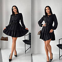Стильное женское нарядное базовое платье с пышной юбкой супер софт лучшее качество с длинным рукавом VS 46/48, Черный