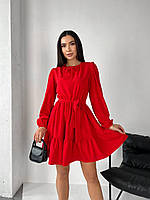 Стильное женское нарядное базовое платье с пышной юбкой супер софт лучшее качество с длинным рукавом VS 42/44, Красный