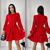 Стильное женское нарядное базовое платье с пышной юбкой супер софт лучшее качество с длинным рукавом VS 46/48, Красный