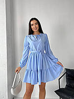 Стильное женское нарядное базовое платье с пышной юбкой супер софт лучшее качество с длинным рукавом VS 42/44, Голубой