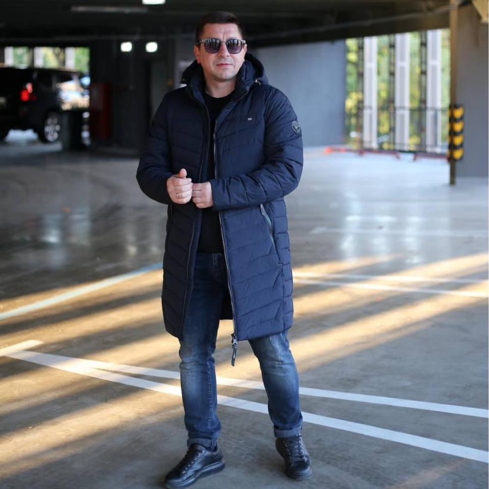 Подовжена чоловіча зимова куртка Black Vinyl С23-2299CQ Синій, 46, фото 1