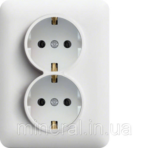 Розетка з з/к подвійна Lumina-2, біла, 16А/230В, Hager, (WL1250)
