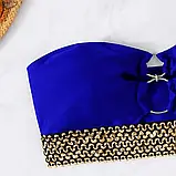 Яскравий синій роздільний купальник на гумках ліф топом, фото 9