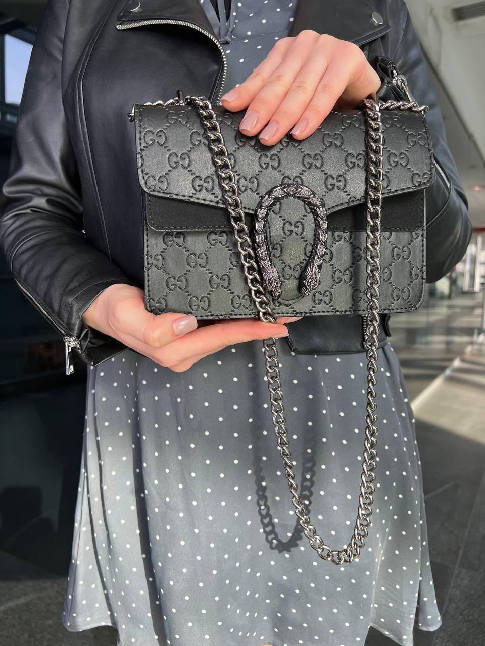 Жіноча сумка з еко-шкіри Gucci black Гуччі чорна молодіжна, брендова сумка через плече