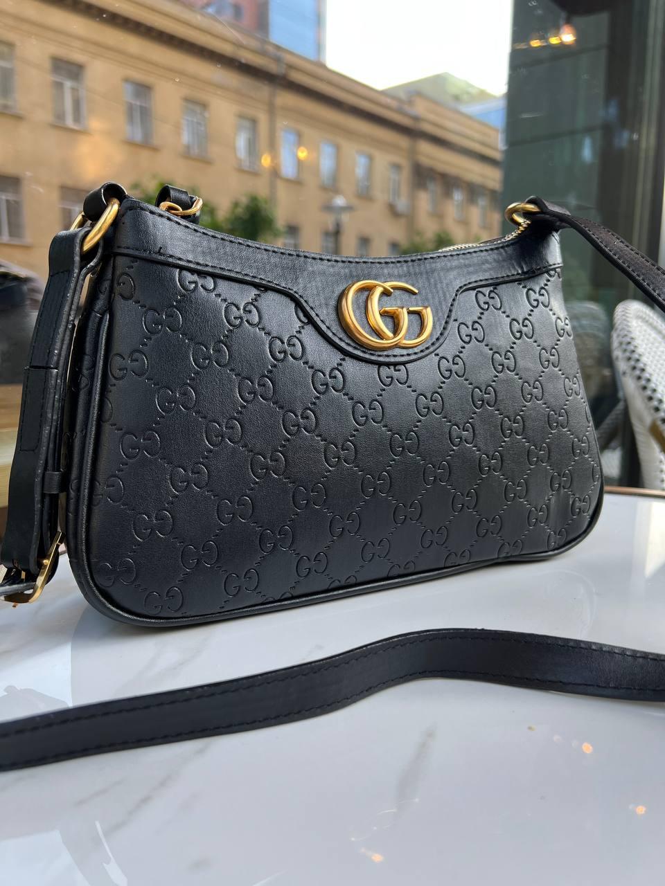 Жіноча сумка з еко-шкіри Gucci Гуччі чорного кольору молодіжна, брендова сумка через плече