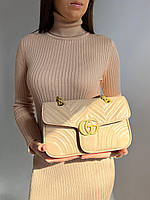 Женская сумка из эко-кожи Gucci Marmont Big Гуччи кремовая молодежная, брендовая сумка через плечо