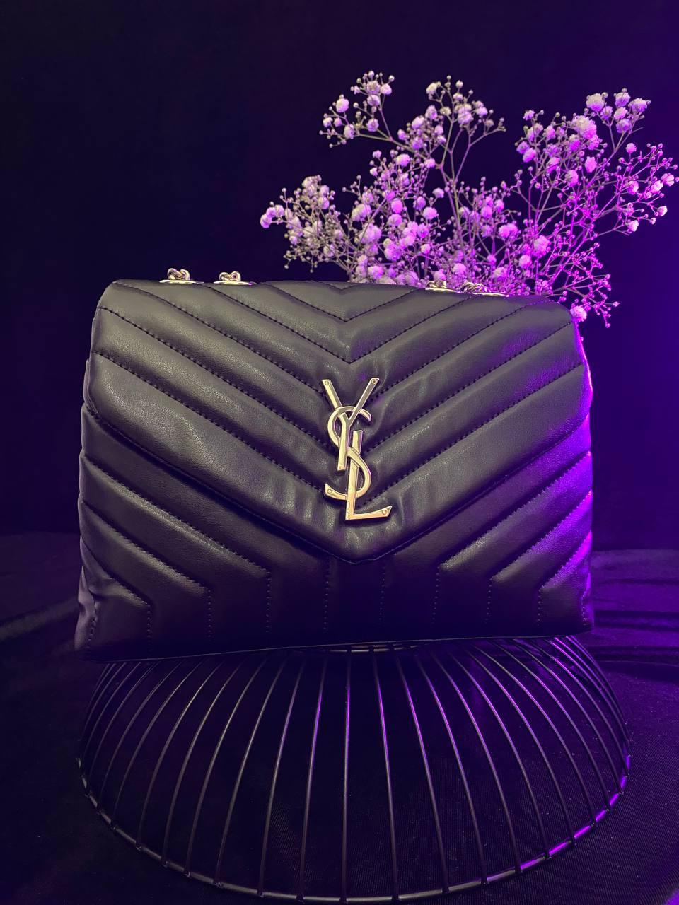 Жіноча сумка з еко-шкіри Yves Saint Laurent 25 silver Ів Сен Лоран чорна молодіжна, брендова сумка через плече