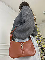 Женская сумка из эко-кожи Ysl Hobo Ив Сен Лоран Хобо Yves Saint Laurent коричневого цвета молодежная