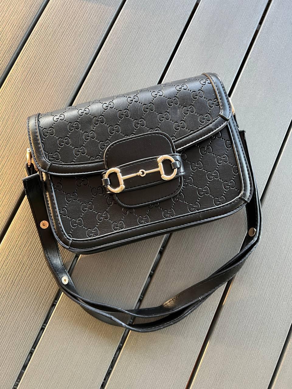 Жіноча сумка з еко-шкіри Gucci black Гуччі чорна молодіжна, брендова сумка через плече