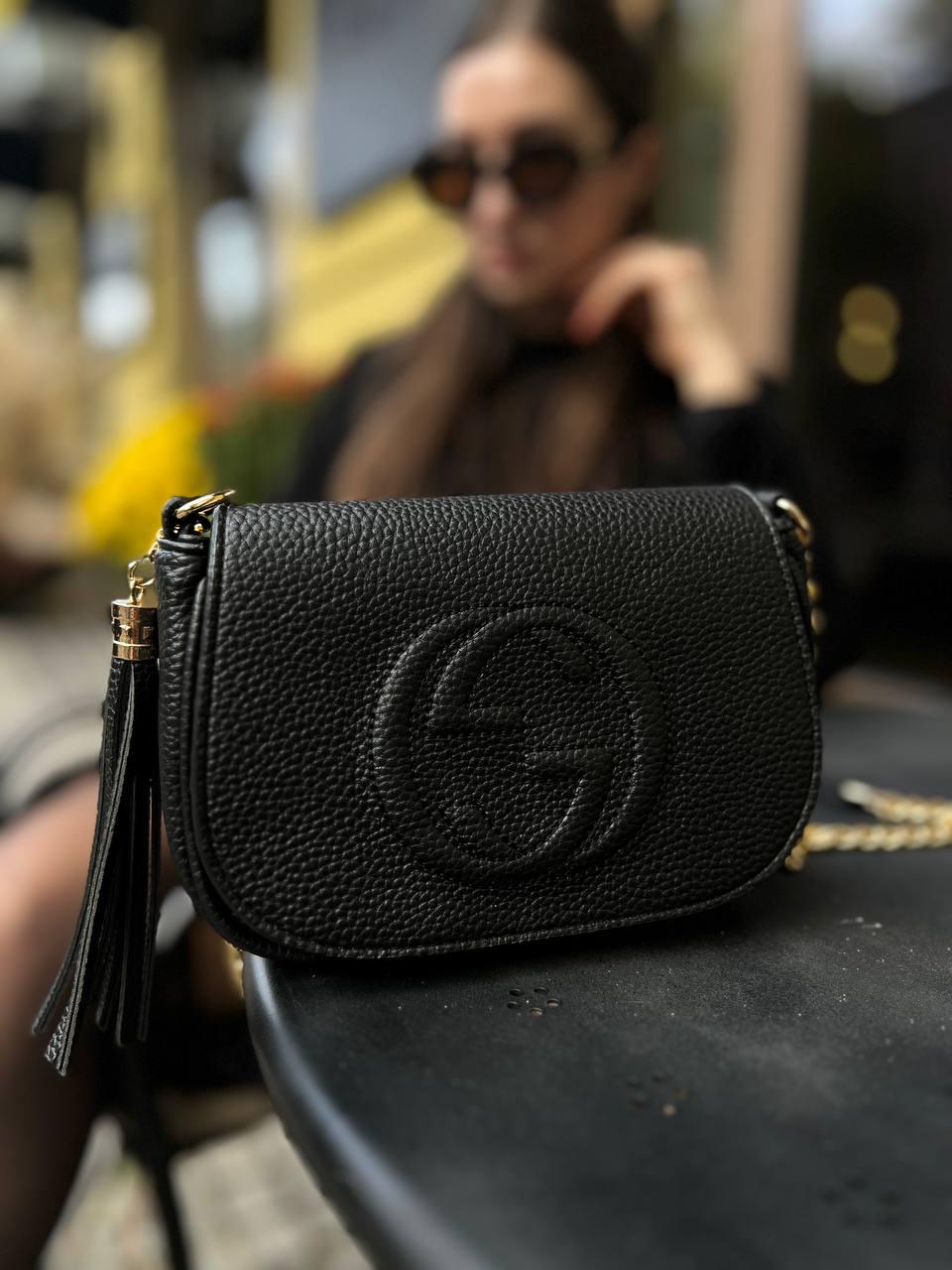 Жіноча сумка з еко-шкіри Gucci black Гуччі чорна молодіжна, брендова сумка через плече
