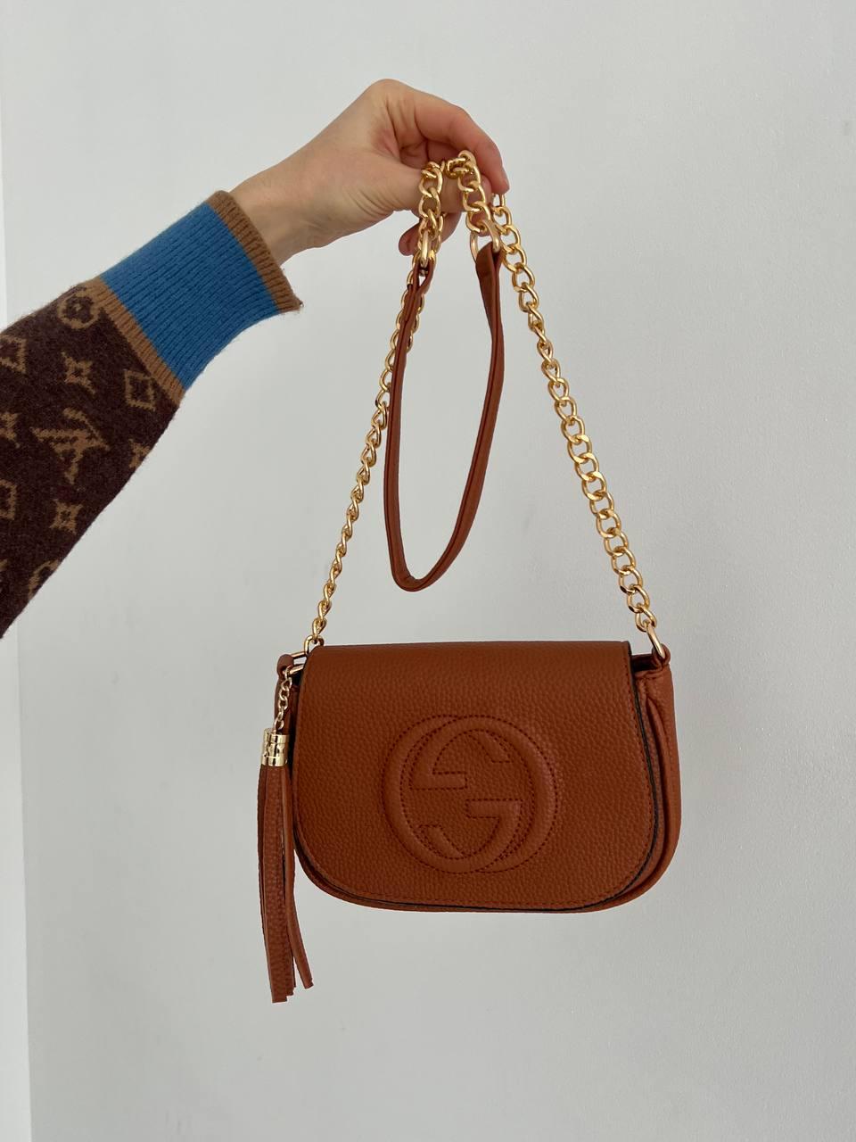 Жіноча сумка з еко-шкіри Gucci black Гуччі коричнева молодіжна, брендова сумка через плече