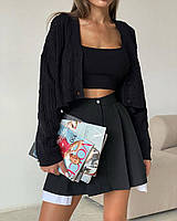 Женская юбка мини, с завышенной посадкой, с вставками, черная