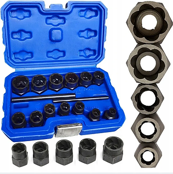 Набір головок для викручування пошкоджених болтів 6-19 мм AL-FA ALIHSNG-1915EL