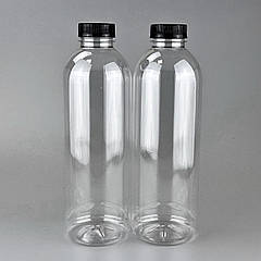 Пляшка пет 1 л  з широким горлом 38 мм циліндрична роздріб (1/уп/25/шт), з чорною кришкою ПЕТ