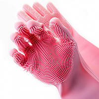 Силіконові рукавички багатофункціональні щітка для чищення і миття посуду Silicone Magic Gloves Pink