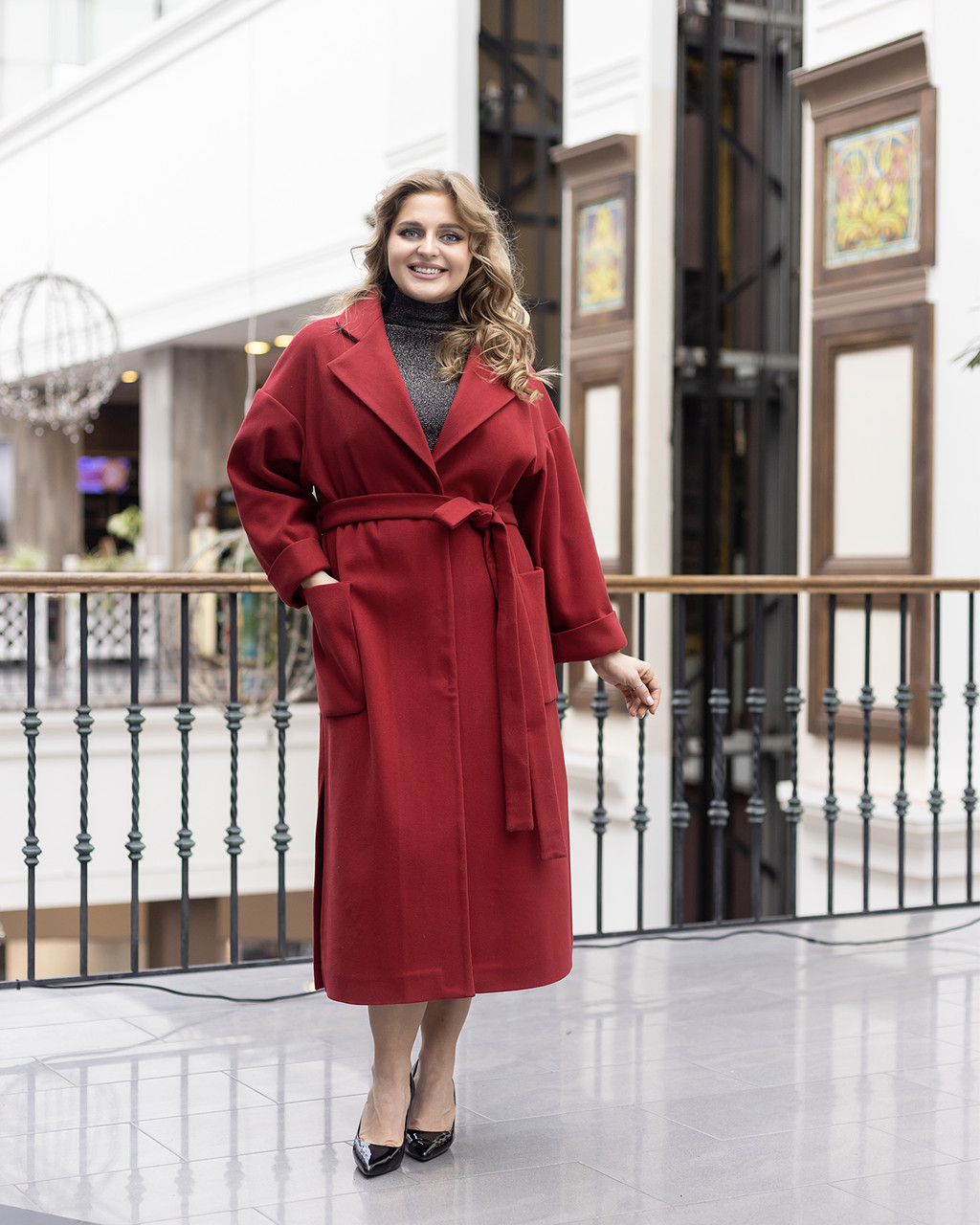 Пальто жіноче вільного стилю Алеся бордо, фото 1