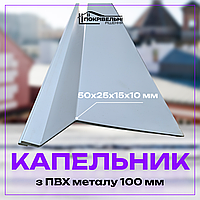 Капельник з ПВХ металу 100 мм S 1,2 мм L 2 м, монтажна ПВХ планка для плоскої покрівлі