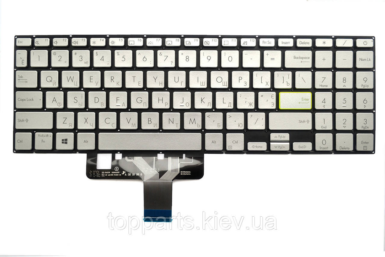 Клавіатура для ноутбуків Asus VivoBook X521, S533 Series срібляста без рамки UA/RU/US