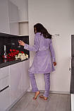 Лавандовий жіночий домашній велюровий костюм-піжама-трійка: штани, халат, футболка, фото 6
