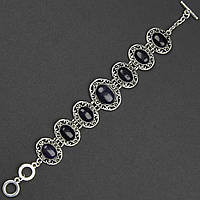 Браслет жіночий сріблястого кольору овальний галіот із блискіточками застібка тогл завдовжки 22 см ширина 25 мм