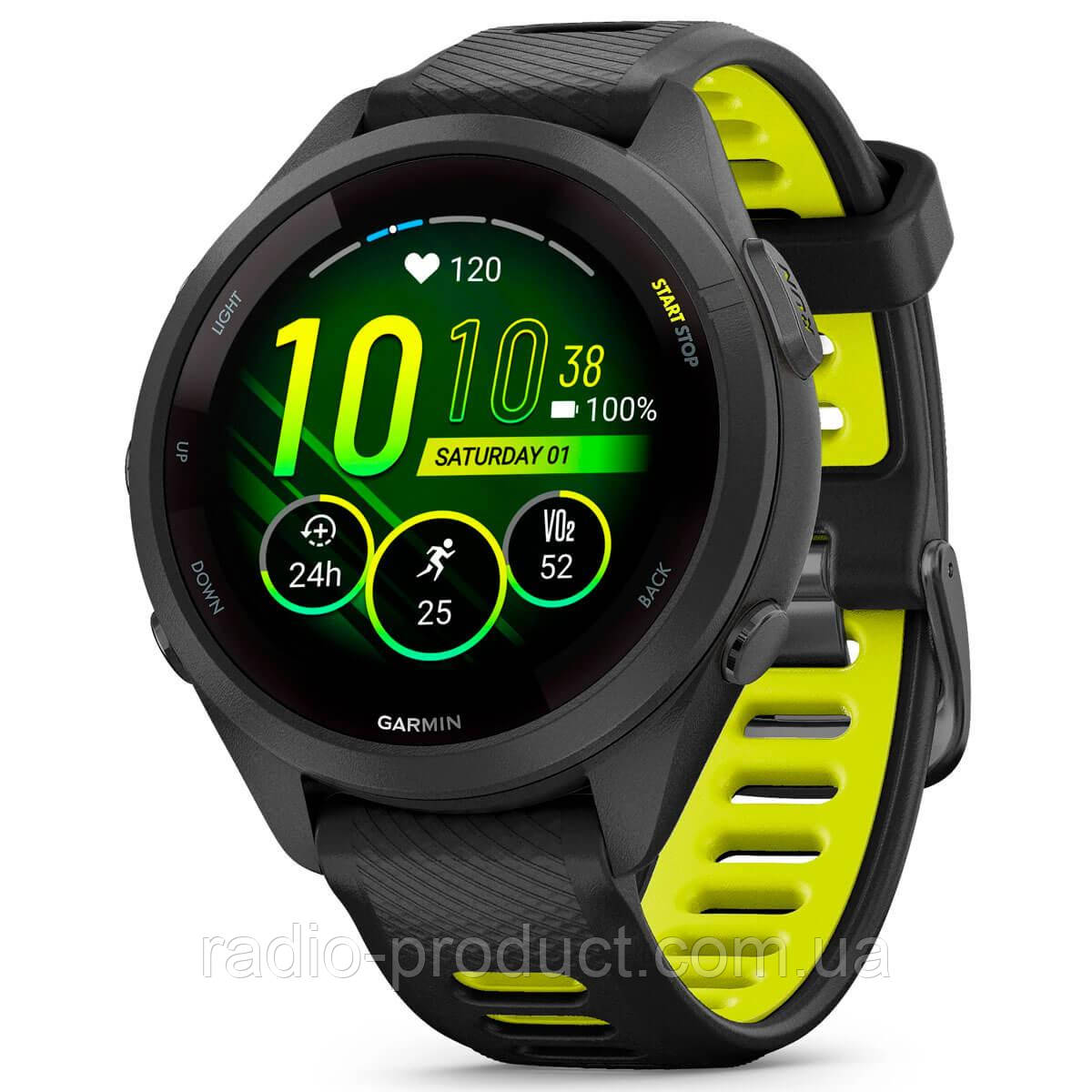 Смарт-годинник Garmin Forerunner 265S Black Bezel and Case with Black/Amp Yellow Silicone Band (010-02810-53)