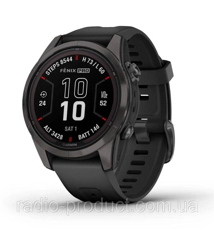 Смарт-годинник Garmin Fenix 7S Pro Sapphire Solar Carbon Gray Titanium with Black Silicone (010-02776-54)