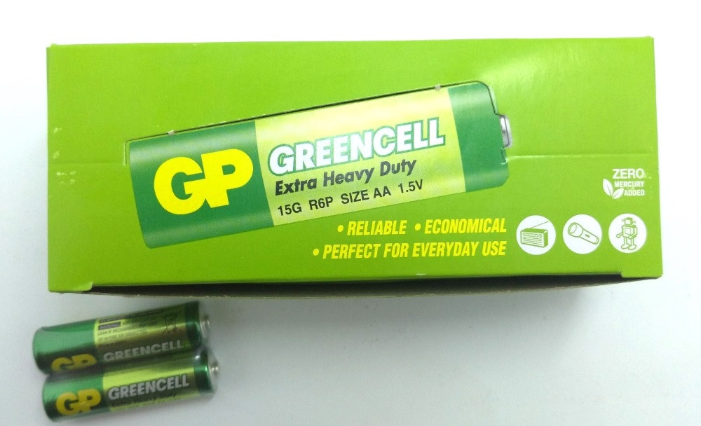 Батарейка GP GREENCELL, R6, АА, 1.5V, 15G-S2, сольова, ЦІНА ЗА УП. 40ШТ, у кор. 14*5*5см