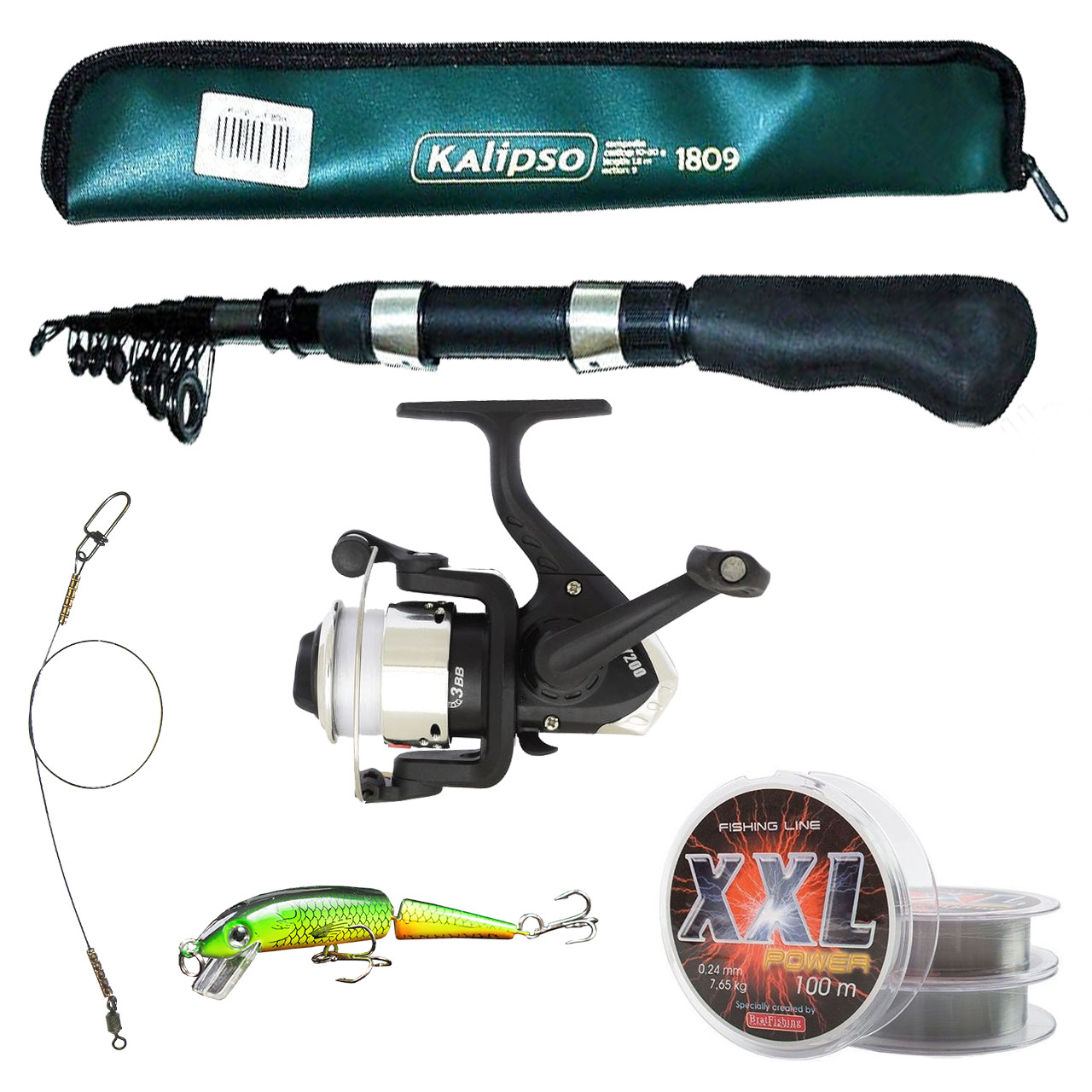 Набір на хижака спінінг 1.8 м. (до складу. 32 см.) з котушкою + лешечка + воблер + повідець, фото 1