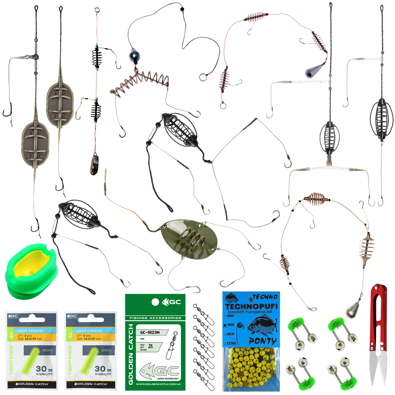 Універсальний набір рибальських обладнаних годівниць 11 шт. для загодовування риби, рибальський комплект, фото 1