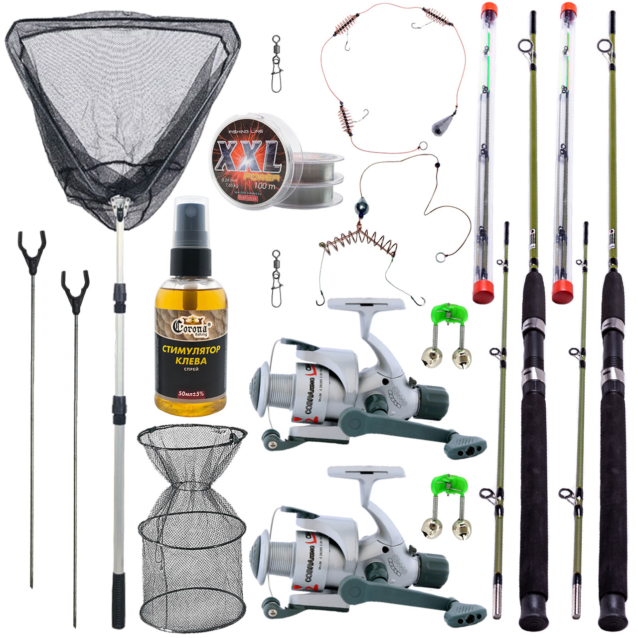 Набір Фідерний 2.4м. з Двома фідерами Crocodile, котушками з лескою, та всім необхідним, фото 1