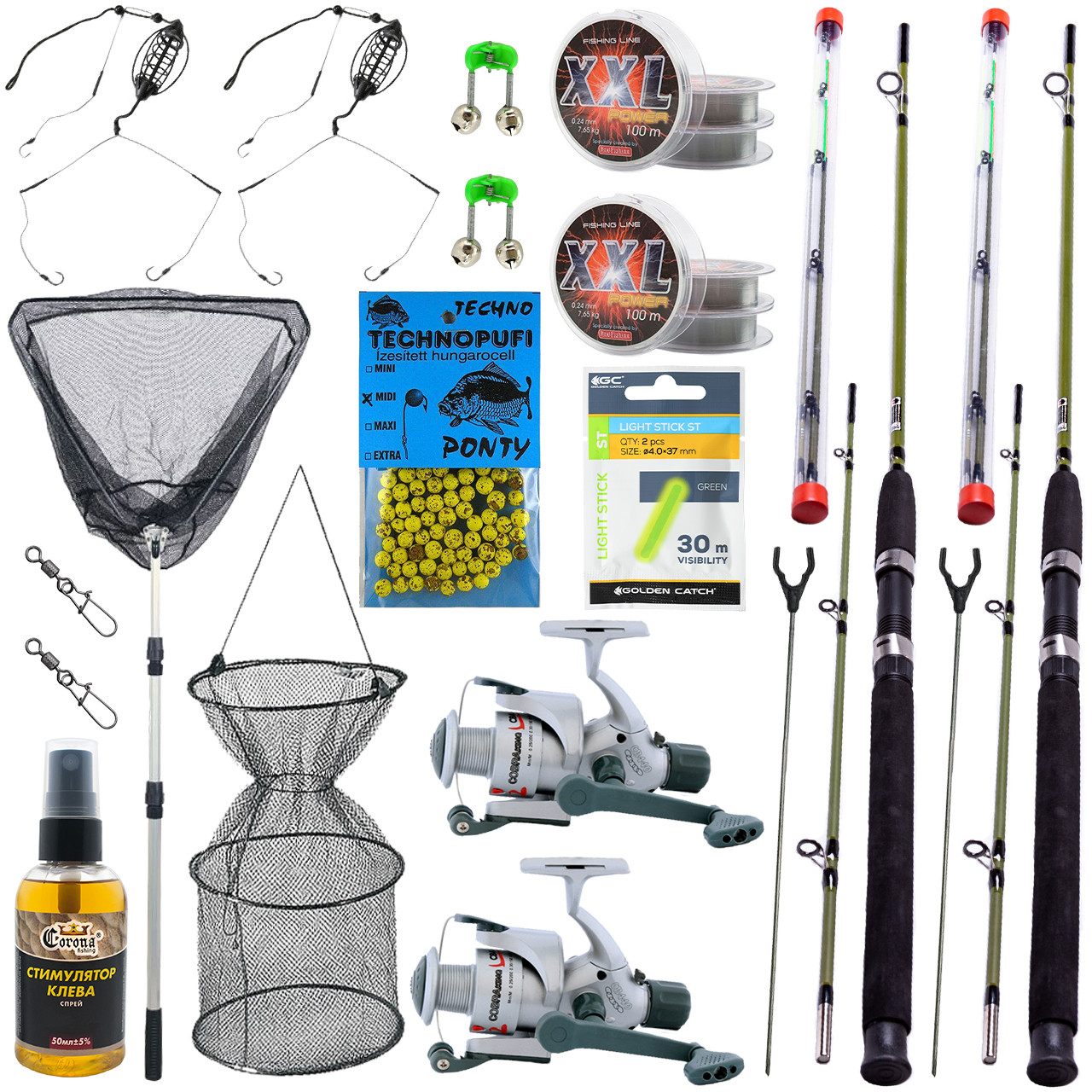 Набір Фідерний від Lake.in.ua на Два оснащені Фідерні вудилища 2.1м. з садком та підсаком, фото 1