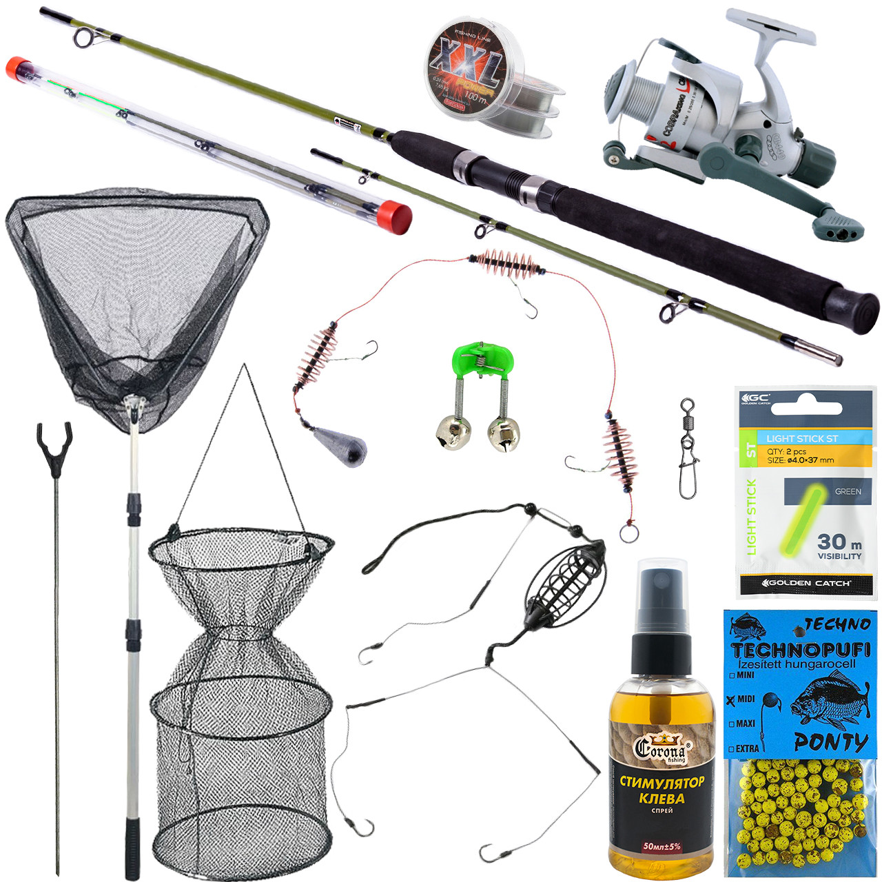 Набір Фідерний з Надійним Фідером 2.7м. Котушкою, Підсаком, Садком, Оснащеннями, фото 1