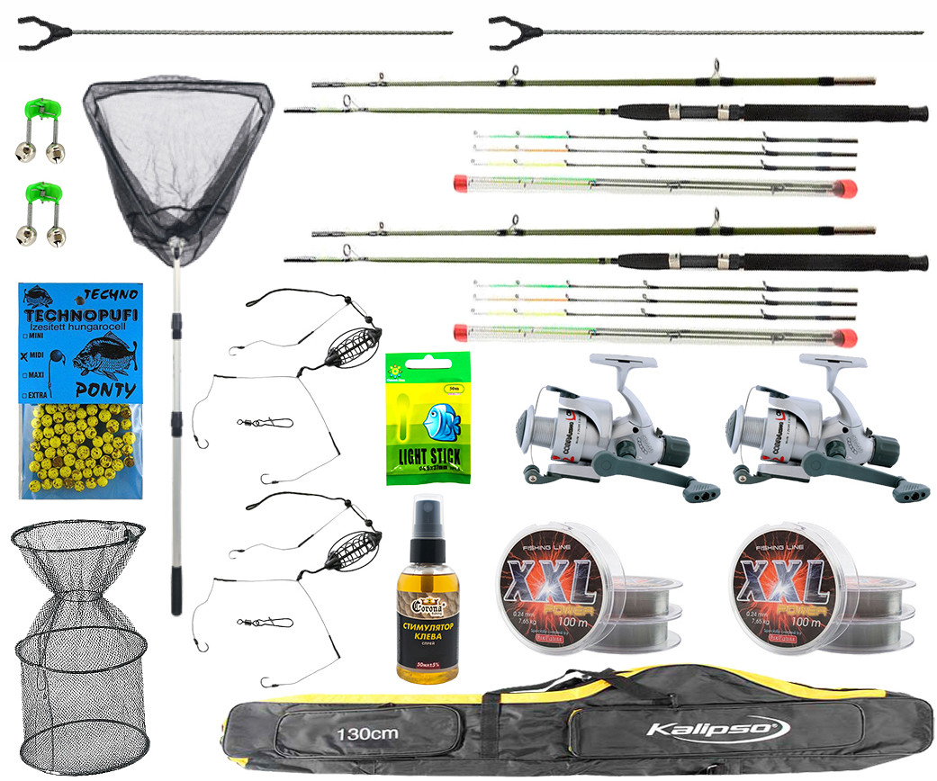 Набір Фідерний 2.4м. з Повною комплектацією на 2 фідера +в чохлі. з садком та підсаком, фото 1