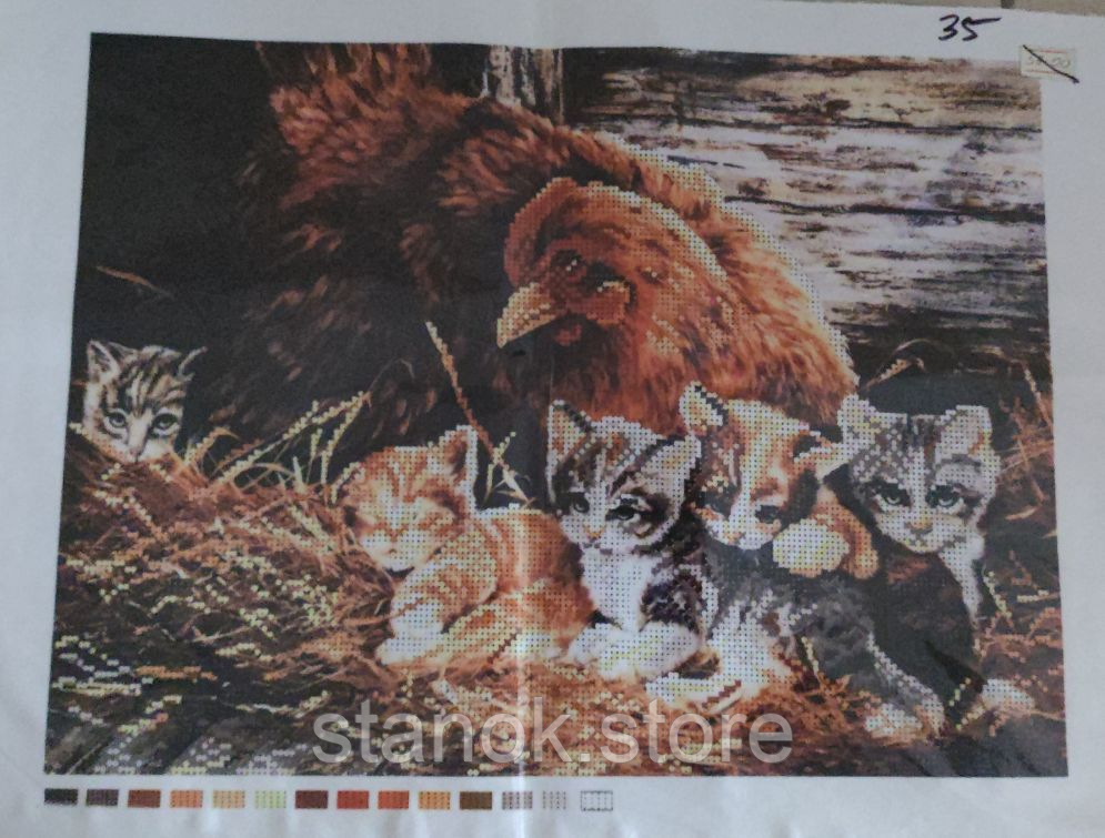 Схема під бісер  Квочка і кошенята  розмір а3, фото 1